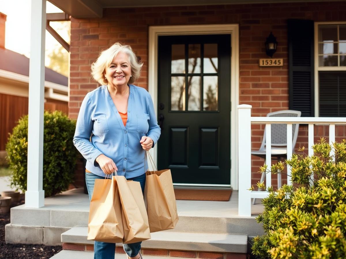 caregiver carrying grocery bags into a client's home